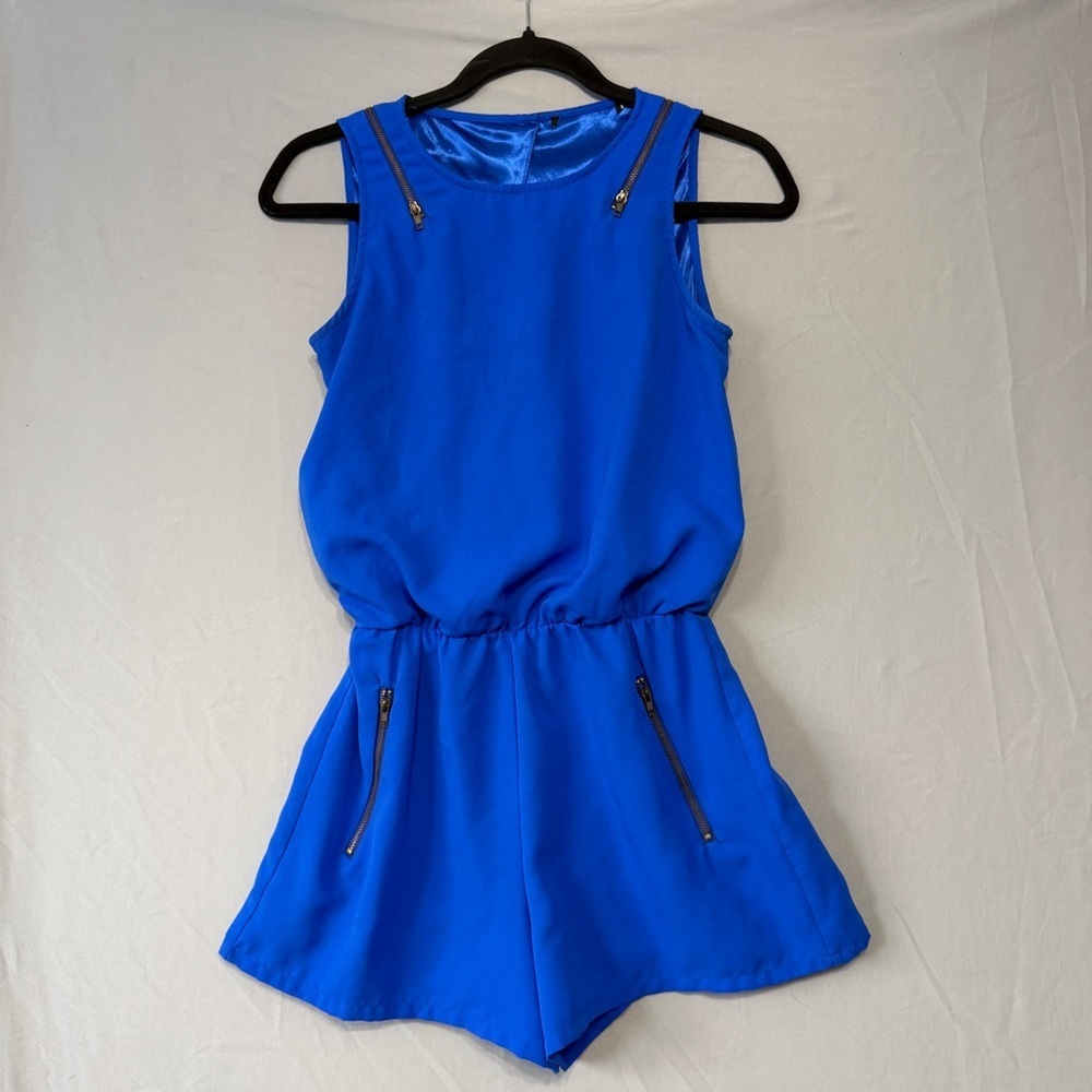 Plastic Island Anthropologie Womens Romper XS Royal Blue Shorts Resortwear READ